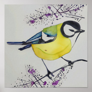 Great Tit Bird Drawing, Hand Drawn British Bird Poster