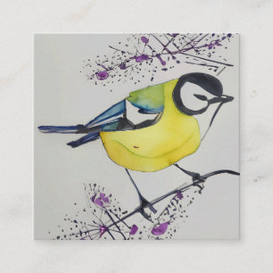 Great Tit Bird Drawing, Hand Drawn British Bird Square Business Card