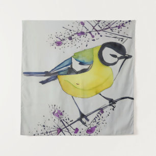 Great Tit Bird Drawing, Hand Drawn British Bird Tapestry