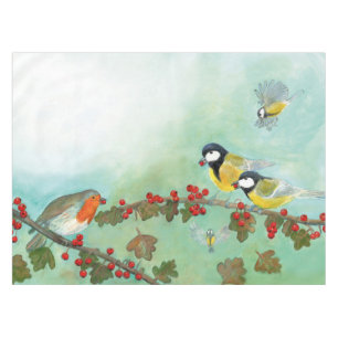 Great Tit Birds, Red Robin & Hawthorn  Tablecloth
