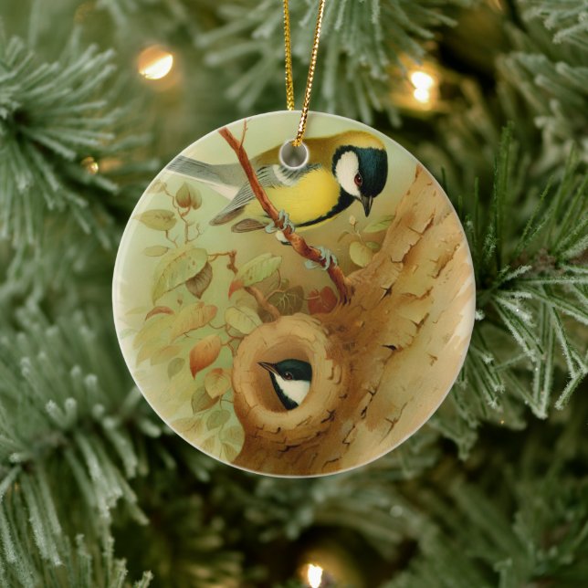 Great tit- Colourful bird, Art Ceramic Ornament (Tree)
