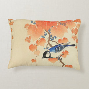 Great tit on paulownia branch - Ohara Koson Accent Pillow