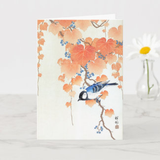 Great tit on paulownia branch - Ohara Koson - Art Card