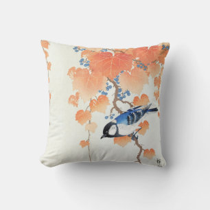 Great tit on paulownia branch - Ohara Koson - Art Throw Pillow