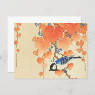 Great tit on paulownia branch - Ohara Koson Postcard