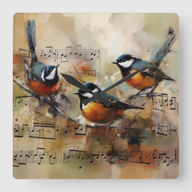 Great Titmouse bird painted on partiture Square Wall Clock (Front)