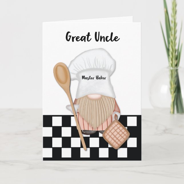 Great Uncle Birthday Whimsical Gnome Baker Baking Card (Front)
