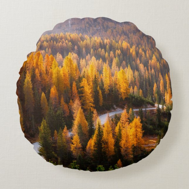 Great view of winding road. Dramatic and gorgeous  Round Pillow (Front)