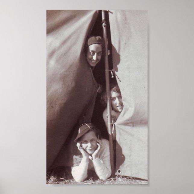 Great Vintage Photo Young Girls Camping Poster (Front)