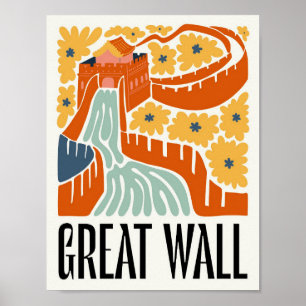 Great Wall China abstract travel floral art Poster