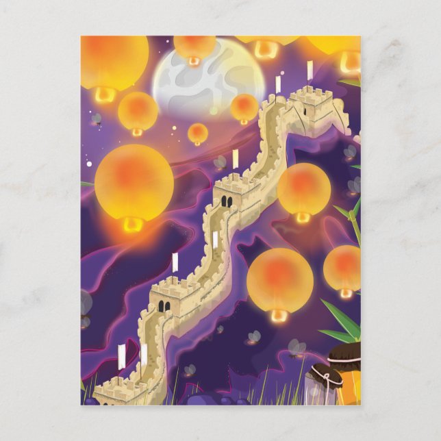 Great Wall Of China Chinese Lanterns Postcard (Front)