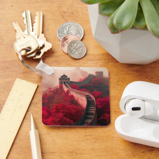 Great Wall of China in Autumn – Scenic Red Keychain (Desk)