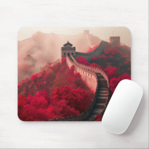 Great Wall of China in Autumn – Scenic Red Mouse Pad