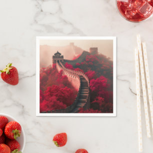 Great Wall of China in Autumn – Scenic Red Napkin