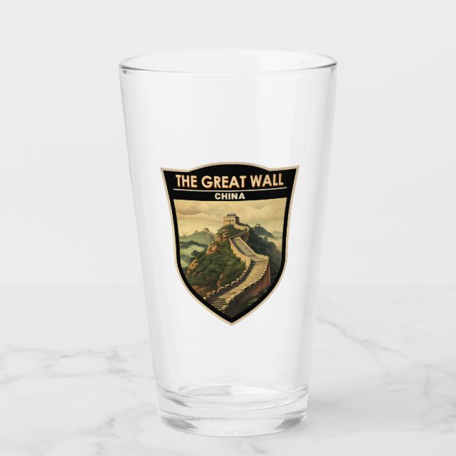 Great Wall of China Travel Art Vintage Glass (Front)