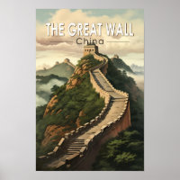 Great Wall of China Travel Art Vintage