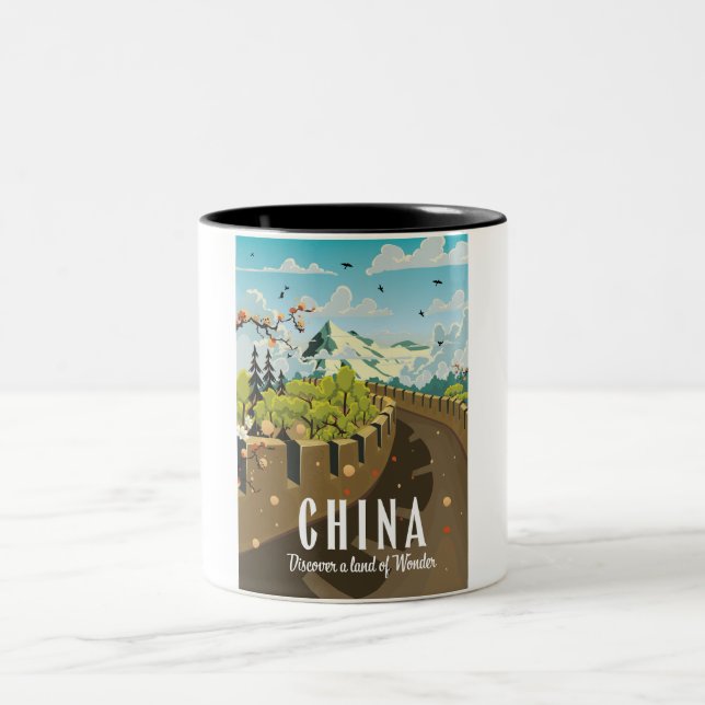 Great wall of China travel poster Two-Tone Coffee Mug (Center)
