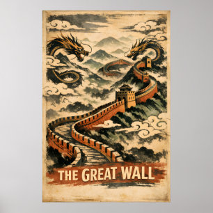 Great Wall of China Vintage Travel Poster
