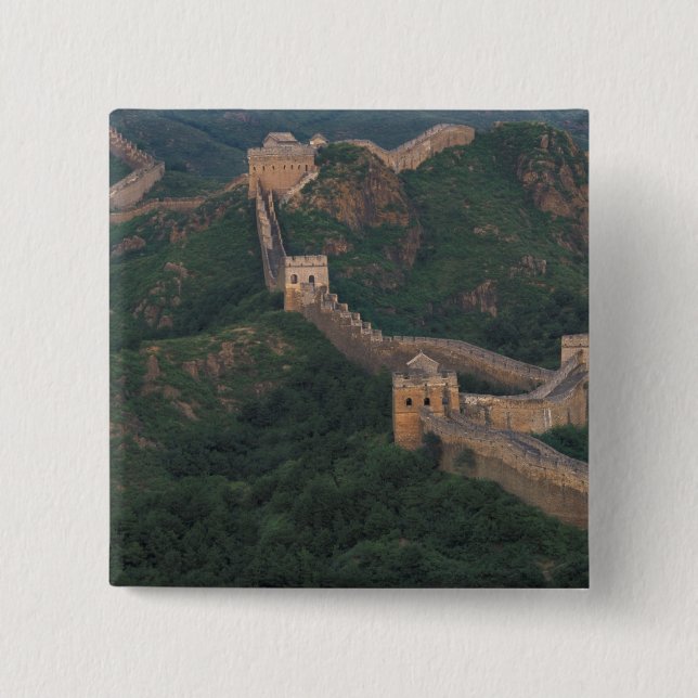 Great Wall winding through mountains. 2 Inch Square Button (Front)