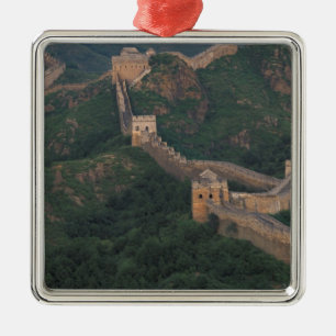 Great Wall winding through mountains. Metal Ornament