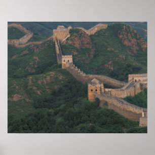 Great Wall winding through mountains. Poster