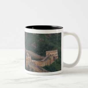 Great Wall winding through mountains. Two-Tone Coffee Mug