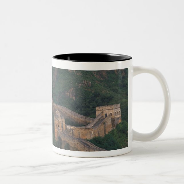 Great Wall winding through mountains. Two-Tone Coffee Mug (Right)