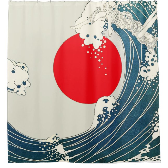 GREAT WAVE AND RED SUN Blue White Nautical (Front)