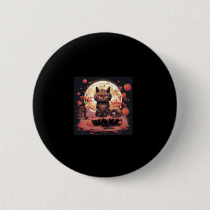 Great Wave and Sakura_ Halloween Black Cat Art  2 Inch Round Button