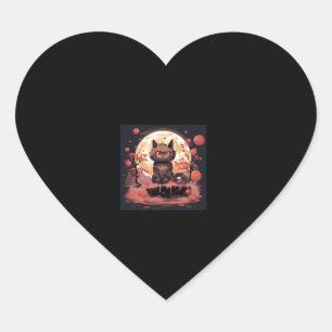Great Wave and Sakura_ Halloween Black Cat Art Heart Sticker