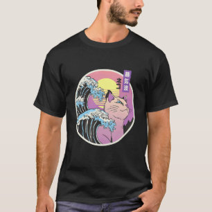 Great Wave Cat Art Mashup Japanese Vaporwave Retro T-Shirt