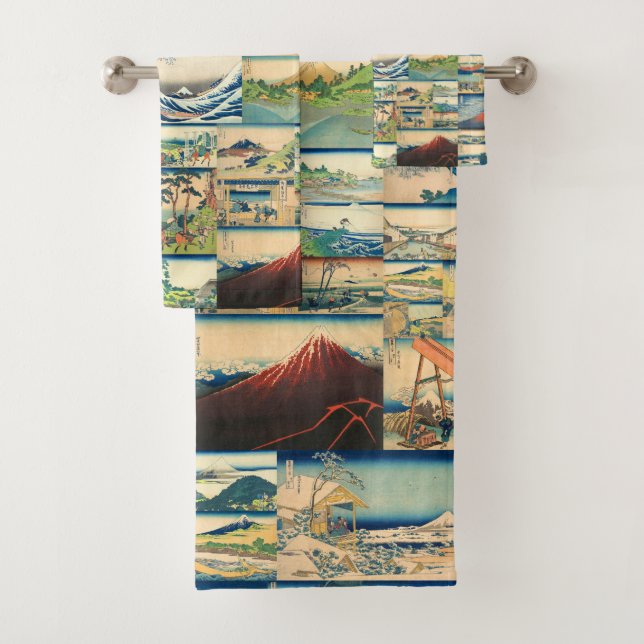 Great Wave Hokusai Mount Fuji Japanese Prints Bath Towel Set (Insitu)