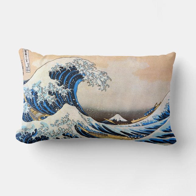 Great Wave, Hokusai, Ukiyo-e Lumbar Pillow (Front)