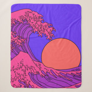 Great Wave in Vaporwave Pop Art style. View on oce Sherpa Blanket
