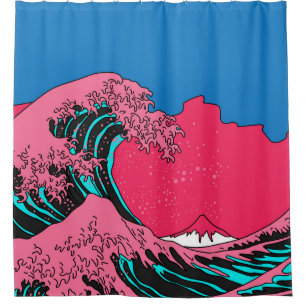 Great Wave in Vaporwave Pop Art style. View on the