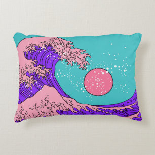 Great Wave in Vaporwave Pop Art style. View on the Accent Pillow