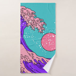 Great Wave in Vaporwave Pop Art style. View on the Bath Towel