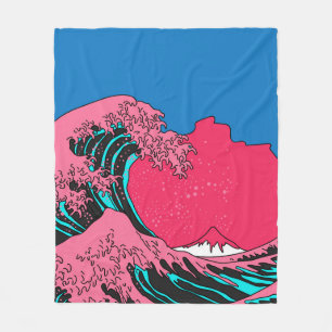 Great Wave in Vaporwave Pop Art style. View on the Fleece Blanket