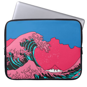 Great Wave in Vaporwave Pop Art style. View on the Laptop Sleeve