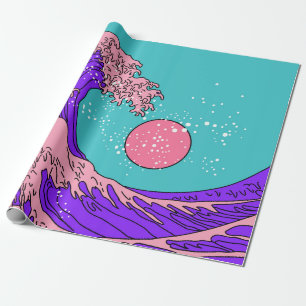 Great Wave in Vaporwave Pop Art style. View on the Wrapping Paper