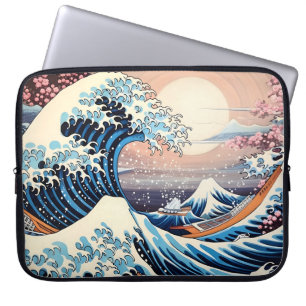 Great Wave inspired pink sakura aesthetic Laptop Sleeve