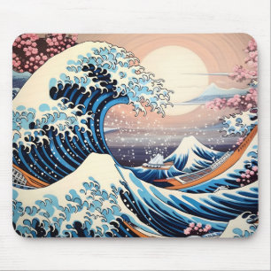 Great Wave inspired pink sakura aesthetic Mouse Pad