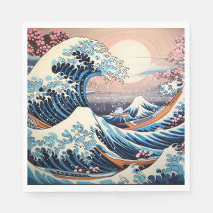 Great Wave inspired pink sakura aesthetic Napkin