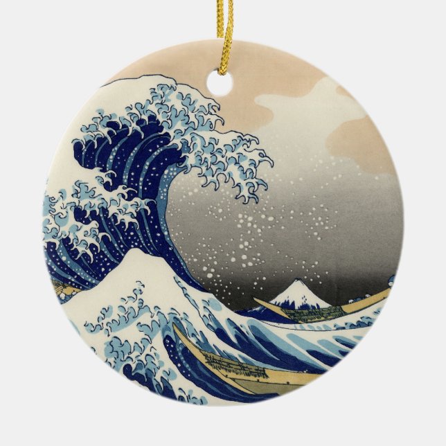 Great Wave Kanagawa Japanese Painting Ceramic Ornament (Front)
