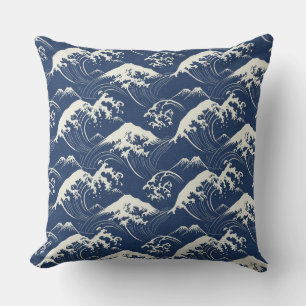 Great Wave Mandala – Seamless Japanese-Inspired Oc Throw Pillow