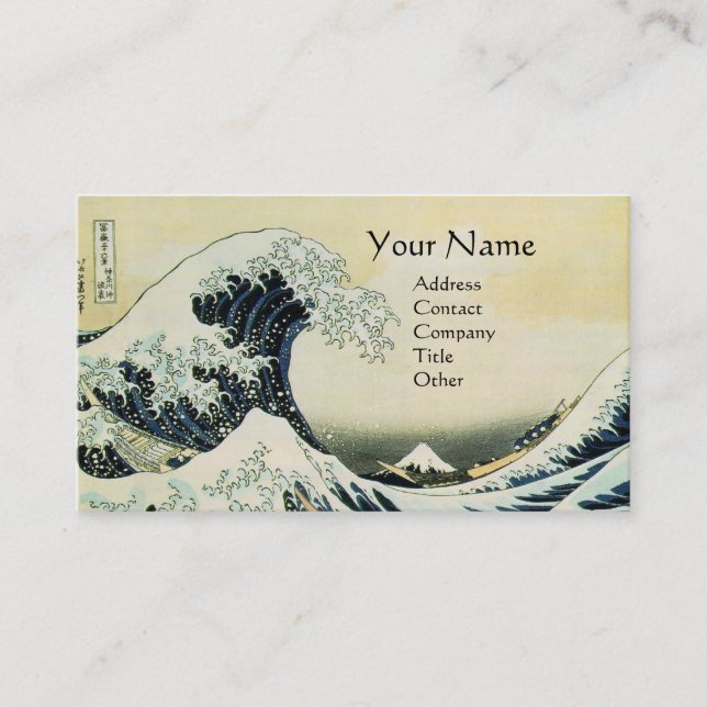 GREAT WAVE MONOGRAM Blue Business Card (Front)