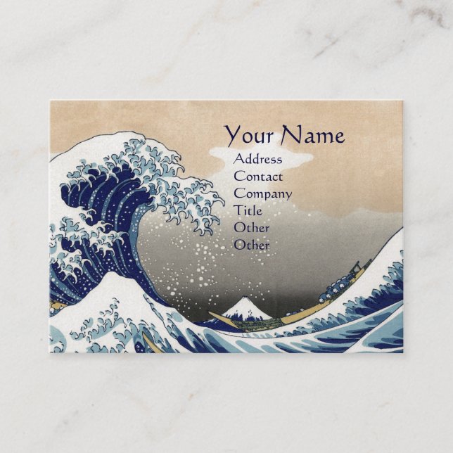 GREAT WAVE MONOGRAM  Pearl Paper Business Card (Front)