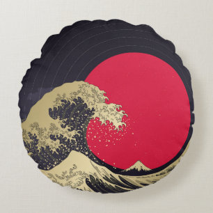 "Great Wave of kanagawa". Hokusai, Japanese wave i Round Pillow