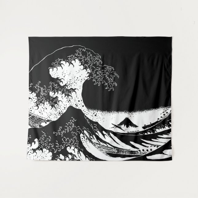 Great Wave off Kanagawa Black and White Tapestry (Front (Horizontal))