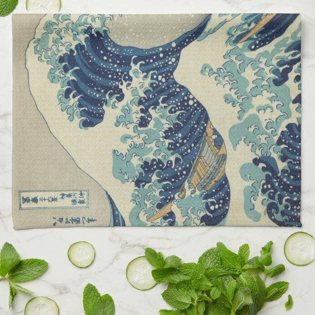 "Great Wave off Kanagawa" by Hokusai Kitchen Towel (Folded)